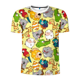 Мужская футболка 3D спортивная с принтом Зоопарк в Белгороде, 100% полиэстер с улучшенными характеристиками | приталенный силуэт, круглая горловина, широкие плечи, сужается к линии бедра | девочке | детская | детям | дочке | животные | жираф | зоопарк | коала | крокодил | лев | мальчику | попугай | разноцветная | ребенку | рыбка