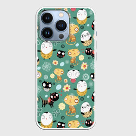 Чехол для iPhone 13 Pro с принтом Совы и котики в Белгороде,  |  | детский | животные | кот | котенок | котики | кошки | малыши | милые | пингвин | ромашки | совенок | совы | узоры | цветочки