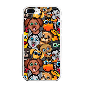 Чехол для iPhone 7Plus/8 Plus матовый с принтом Веселые собаки в Белгороде, Силикон | Область печати: задняя сторона чехла, без боковых панелей | бульдог | голубые глаза | доберман | животные | жирафы | котики | милые | олени | разноцветные | собаки | хаски | яркие