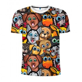 Мужская футболка 3D спортивная с принтом Веселые собаки в Белгороде, 100% полиэстер с улучшенными характеристиками | приталенный силуэт, круглая горловина, широкие плечи, сужается к линии бедра | Тематика изображения на принте: бульдог | голубые глаза | доберман | животные | жирафы | котики | милые | олени | разноцветные | собаки | хаски | яркие