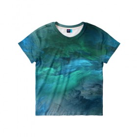 Детская футболка 3D с принтом Изумрудные Облака в Белгороде, 100% гипоаллергенный полиэфир | прямой крой, круглый вырез горловины, длина до линии бедер, чуть спущенное плечо, ткань немного тянется | abstraction | абстракция | голубые | живопись | искусство | космос | краска | краски | облако | пар | природа | смешение красок | созвездие | стихия | туман | туманность