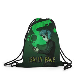 Рюкзак-мешок 3D с принтом Sally Face в Белгороде, 100% полиэстер | плотность ткани — 200 г/м2, размер — 35 х 45 см; лямки — толстые шнурки, застежка на шнуровке, без карманов и подкладки | sally face | игра | компьютерная игра | лицо | маска | протез | салли фейс | школа | шрамы