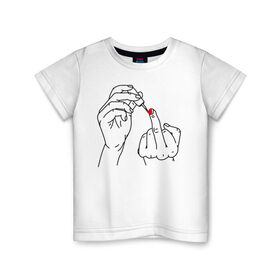 Детская футболка хлопок с принтом Девушка красит ногти в Белгороде, 100% хлопок | круглый вырез горловины, полуприлегающий силуэт, длина до линии бедер | Тематика изображения на принте: жест | контур | лак | линии | маникюр | ноготь | отвали | палец | рука