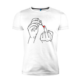 Мужская футболка премиум с принтом Девушка красит ногти в Белгороде, 92% хлопок, 8% лайкра | приталенный силуэт, круглый вырез ворота, длина до линии бедра, короткий рукав | жест | контур | лак | линии | маникюр | ноготь | отвали | палец | рука