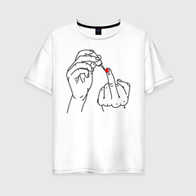 Женская футболка хлопок Oversize с принтом Девушка красит ногти в Белгороде, 100% хлопок | свободный крой, круглый ворот, спущенный рукав, длина до линии бедер
 | жест | контур | лак | линии | маникюр | ноготь | отвали | палец | рука