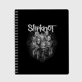 Тетрадь с принтом Slipknot в Белгороде, 100% бумага | 48 листов, плотность листов — 60 г/м2, плотность картонной обложки — 250 г/м2. Листы скреплены сбоку удобной пружинной спиралью. Уголки страниц и обложки скругленные. Цвет линий — светло-серый
 | Тематика изображения на принте: альтернативный | американская | глэм | готик | гранж | группа | метал | модные | музыка | пост | рок | хард