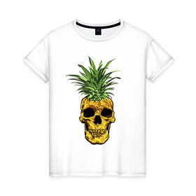 Женская футболка хлопок с принтом Ананас в Белгороде, 100% хлопок | прямой крой, круглый вырез горловины, длина до линии бедер, слегка спущенное плечо | cool | creative | design | fruit | green | hype | new york | pineapple | skull | summer | supreme | vanguard | vegan | авангард | ананас | дизайн | зеленый | креатив | круто | лето | фрукт | хайп | череп