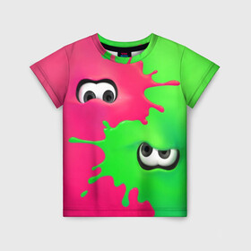 Детская футболка 3D с принтом Splatoon 2 в Белгороде, 100% гипоаллергенный полиэфир | прямой крой, круглый вырез горловины, длина до линии бедер, чуть спущенное плечо, ткань немного тянется | booble gum | game | green | nintendo | pink | shooter | splatoon | switch | twitch | битва | брызги | глаза | головоногие | детям | драка | зеленый | игра | краска | краски | нинтендо | оружие | от третьего лица | розовый | стрелялки | шутер