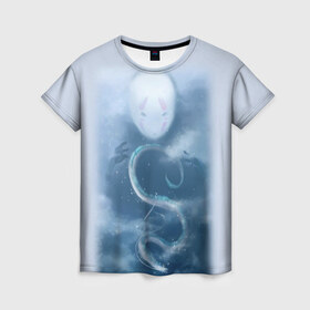 Женская футболка 3D с принтом Унесённые призраками в Белгороде, 100% полиэфир ( синтетическое хлопкоподобное полотно) | прямой крой, круглый вырез горловины, длина до линии бедер | аниме | безликий | сэн и таинственное исчезновение тихиро | унесённые призраками | хаку | хаяо миядзаки