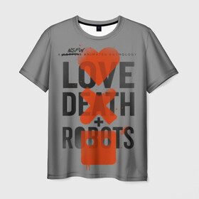 Мужская футболка 3D с принтом LoveD+R в Белгороде, 100% полиэфир | прямой крой, круглый вырез горловины, длина до линии бедер | Тематика изображения на принте: death | love death + robots | netflix | robots | любовь | нетфликс | роботы | сериал