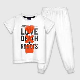 Детская пижама хлопок с принтом LOVE DEATH + ROBOTS в Белгороде, 100% хлопок |  брюки и футболка прямого кроя, без карманов, на брюках мягкая резинка на поясе и по низу штанин
 | death | love death + robots | netflix | robots | любовь | нетфликс | роботы | сериал