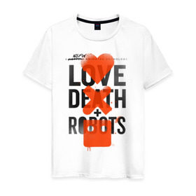 Мужская футболка хлопок с принтом LOVE DEATH + ROBOTS в Белгороде, 100% хлопок | прямой крой, круглый вырез горловины, длина до линии бедер, слегка спущенное плечо. | death | love death + robots | netflix | robots | любовь | нетфликс | роботы | сериал