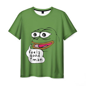 Мужская футболка 3D с принтом Feels Good Man в Белгороде, 100% полиэфир | прямой крой, круглый вырез горловины, длина до линии бедер | pepe | pepe frog | зеленая лягушка | лягушка | пепе