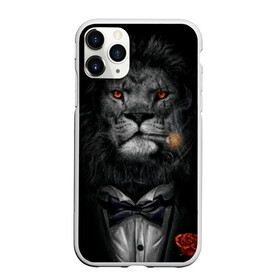 Чехол для iPhone 11 Pro матовый с принтом Лев в смокинге в Белгороде, Силикон |  | бабочка | грива | грозный | лев | роза | серьезный | хищник | царь | церь зверей