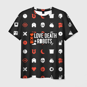 Мужская футболка 3D с принтом Love, Death & Robots в Белгороде, 100% полиэфир | прямой крой, круглый вырез горловины, длина до линии бедер | Тематика изображения на принте: cartoon | death | fantasy | heavy | horror | metal | miller | netflix | robots | tim | witness | любовь | миллер | мультфильм | робот | роботы | тим | ужасы | фэнтези