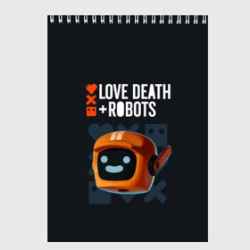 Скетчбук с принтом Love Death & Robots в Белгороде, 100% бумага
 | 48 листов, плотность листов — 100 г/м2, плотность картонной обложки — 250 г/м2. Листы скреплены сверху удобной пружинной спиралью | cartoon | death | fantasy | heavy | horror | metal | miller | netflix | robots | tim | witness | любовь | миллер | мультфильм | робот | роботы | тим | ужасы | фэнтези