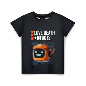 Детская футболка 3D с принтом Love, Death & Robots в Белгороде, 100% гипоаллергенный полиэфир | прямой крой, круглый вырез горловины, длина до линии бедер, чуть спущенное плечо, ткань немного тянется | cartoon | death | fantasy | heavy | horror | metal | miller | netflix | robots | tim | witness | любовь | миллер | мультфильм | робот | роботы | тим | ужасы | фэнтези