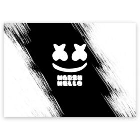 Поздравительная открытка с принтом Marshmello 4 в Белгороде, 100% бумага | плотность бумаги 280 г/м2, матовая, на обратной стороне линовка и место для марки
 | dj | fortnite | marshmello | music | дж | зефир | маршмелоу | музыка | форнайт | фортнайт