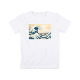 Детская футболка хлопок с принтом Большая волна в Белгороде, 100% хлопок | круглый вырез горловины, полуприлегающий силуэт, длина до линии бедер | Тематика изображения на принте: большая волна | искусство | канагава