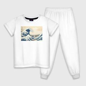 Детская пижама хлопок с принтом Большая волна в Белгороде, 100% хлопок |  брюки и футболка прямого кроя, без карманов, на брюках мягкая резинка на поясе и по низу штанин
 | Тематика изображения на принте: большая волна | искусство | канагава