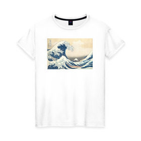Женская футболка хлопок с принтом Большая волна в Белгороде, 100% хлопок | прямой крой, круглый вырез горловины, длина до линии бедер, слегка спущенное плечо | большая волна | искусство | канагава