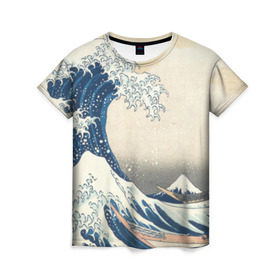 Женская футболка 3D с принтом Большая волна в Канагаве в Белгороде, 100% полиэфир ( синтетическое хлопкоподобное полотно) | прямой крой, круглый вырез горловины, длина до линии бедер | арт | большая волна | в канагаве | гравюра | искусство | канагава | кацусики хокусай | япония
