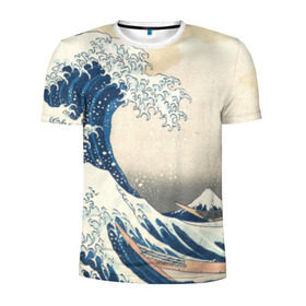 Мужская футболка 3D спортивная с принтом Большая волна в Канагаве в Белгороде, 100% полиэстер с улучшенными характеристиками | приталенный силуэт, круглая горловина, широкие плечи, сужается к линии бедра | Тематика изображения на принте: арт | большая волна | в канагаве | гравюра | искусство | канагава | кацусики хокусай | япония