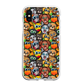 Чехол для iPhone XS Max матовый с принтом Веселые собачки в Белгороде, Силикон | Область печати: задняя сторона чехла, без боковых панелей | бульдог | голубые глаза | доберман | животные | жирафы | котики | милые | олени | разноцветные | собаки | хаски | яркие