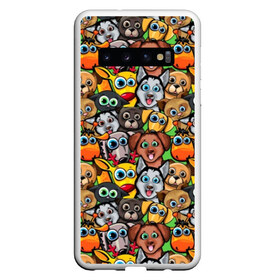 Чехол для Samsung Galaxy S10 с принтом Веселые собачки в Белгороде, Силикон | Область печати: задняя сторона чехла, без боковых панелей | Тематика изображения на принте: бульдог | голубые глаза | доберман | животные | жирафы | котики | милые | олени | разноцветные | собаки | хаски | яркие
