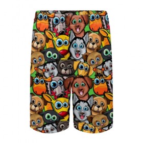 Детские спортивные шорты 3D с принтом Веселые собачки в Белгороде,  100% полиэстер
 | пояс оформлен широкой мягкой резинкой, ткань тянется
 | Тематика изображения на принте: бульдог | голубые глаза | доберман | животные | жирафы | котики | милые | олени | разноцветные | собаки | хаски | яркие