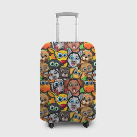 Чехол для чемодана 3D с принтом Веселые собачки в Белгороде, 86% полиэфир, 14% спандекс | двустороннее нанесение принта, прорези для ручек и колес | бульдог | голубые глаза | доберман | животные | жирафы | котики | милые | олени | разноцветные | собаки | хаски | яркие