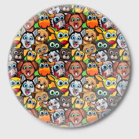 Значок с принтом Веселые собачки в Белгороде,  металл | круглая форма, металлическая застежка в виде булавки | бульдог | голубые глаза | доберман | животные | жирафы | котики | милые | олени | разноцветные | собаки | хаски | яркие
