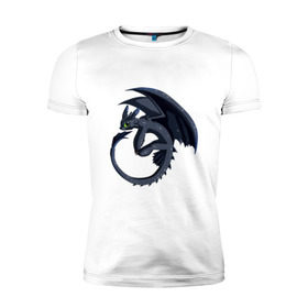 Мужская футболка премиум с принтом ночная фурия в Белгороде, 92% хлопок, 8% лайкра | приталенный силуэт, круглый вырез ворота, длина до линии бедра, короткий рукав | how to train your dragon | night fury | беззубик | дракон | как приручить дракона | ночная фурия