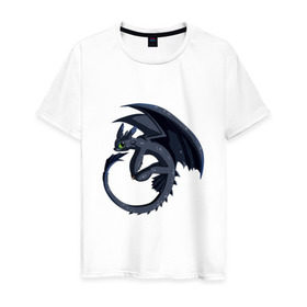 Мужская футболка хлопок с принтом ночная фурия в Белгороде, 100% хлопок | прямой крой, круглый вырез горловины, длина до линии бедер, слегка спущенное плечо. | how to train your dragon | night fury | беззубик | дракон | как приручить дракона | ночная фурия