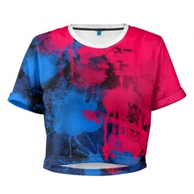 Женская футболка 3D укороченная с принтом Буря красок в Белгороде, 100% полиэстер | круглая горловина, длина футболки до линии талии, рукава с отворотами | арт | буря красок | искусство | краски | розовый | синий | современное искусство | стрит арт