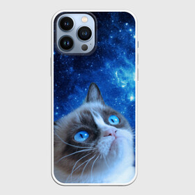 Чехол для iPhone 13 Pro Max с принтом Сердитый кот в космосе в Белгороде,  |  | grumpy cat | космос | кот | кот в космосе | кот мем | кошка | кошка мем | мем кот | сердитый кот | синий кот