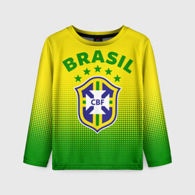 Детский лонгслив 3D с принтом Бразилия в Белгороде, 100% полиэстер | длинные рукава, круглый вырез горловины, полуприлегающий силуэт
 | brasil | brazil | бразилия | бразильская сборная | сборная бразилии | сборная бразилии по футболу | сборные | форма | футбол | футбольные сборные | чемпиона | чемпионат мира