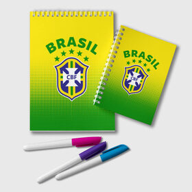 Блокнот с принтом Бразилия в Белгороде, 100% бумага | 48 листов, плотность листов — 60 г/м2, плотность картонной обложки — 250 г/м2. Листы скреплены удобной пружинной спиралью. Цвет линий — светло-серый
 | Тематика изображения на принте: brasil | brazil | бразилия | бразильская сборная | сборная бразилии | сборная бразилии по футболу | сборные | форма | футбол | футбольные сборные | чемпиона | чемпионат мира