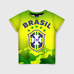 Детская футболка 3D с принтом Бразилия в Белгороде, 100% гипоаллергенный полиэфир | прямой крой, круглый вырез горловины, длина до линии бедер, чуть спущенное плечо, ткань немного тянется | brasil | brazil | бразилия | бразильская сборная | сборная бразилии | сборная бразилии по футболу | сборные | форма | футбол | футбольные сборные | чемпиона | чемпионат мира