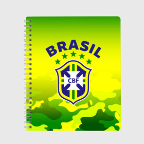 Тетрадь с принтом Бразилия в Белгороде, 100% бумага | 48 листов, плотность листов — 60 г/м2, плотность картонной обложки — 250 г/м2. Листы скреплены сбоку удобной пружинной спиралью. Уголки страниц и обложки скругленные. Цвет линий — светло-серый
 | brasil | brazil | бразилия | бразильская сборная | сборная бразилии | сборная бразилии по футболу | сборные | форма | футбол | футбольные сборные | чемпиона | чемпионат мира