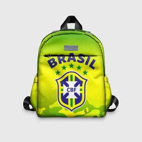 Детский рюкзак 3D с принтом Бразилия в Белгороде, 100% полиэстер | лямки с регулируемой длиной, сверху петелька, чтобы рюкзак можно было повесить на вешалку. Основное отделение закрывается на молнию, как и внешний карман. Внутри дополнительный карман. По бокам два дополнительных кармашка | Тематика изображения на принте: brasil | brazil | бразилия | бразильская сборная | сборная бразилии | сборная бразилии по футболу | сборные | форма | футбол | футбольные сборные | чемпиона | чемпионат мира