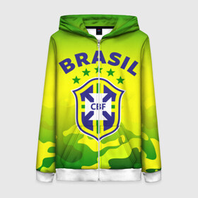 Женская толстовка 3D на молнии с принтом Бразилия в Белгороде, 100% полиэстер | длина до линии бедра, манжеты и пояс оформлены мягкой тканевой резинкой, двухслойный капюшон со шнурком для регулировки, спереди молния, по бокам два кармана | brasil | brazil | бразилия | бразильская сборная | сборная бразилии | сборная бразилии по футболу | сборные | форма | футбол | футбольные сборные | чемпиона | чемпионат мира