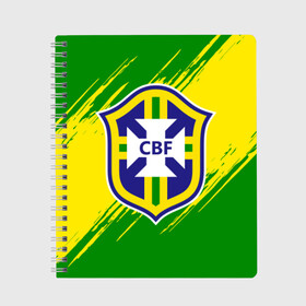 Тетрадь с принтом Бразилия в Белгороде, 100% бумага | 48 листов, плотность листов — 60 г/м2, плотность картонной обложки — 250 г/м2. Листы скреплены сбоку удобной пружинной спиралью. Уголки страниц и обложки скругленные. Цвет линий — светло-серый
 | Тематика изображения на принте: brasil | brazil | бразилия | бразильская сборная | сборная бразилии | сборная бразилии по футболу | сборные | форма | футбол | футбольные сборные | чемпиона | чемпионат мира