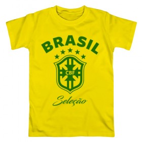 Мужская футболка хлопок с принтом Бразилия в Белгороде, 100% хлопок | прямой крой, круглый вырез горловины, длина до линии бедер, слегка спущенное плечо. | 