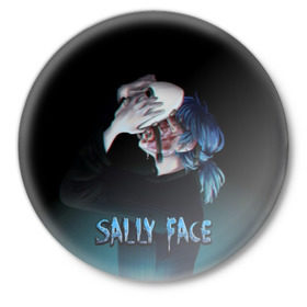 Значок с принтом Sally Face в Белгороде,  металл | круглая форма, металлическая застежка в виде булавки | sally face | игра | компьютерная игра | лицо | маска | протез | салли фейс | школа | шрамы