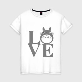 Женская футболка хлопок с принтом Love Totoro в Белгороде, 100% хлопок | прямой крой, круглый вырез горловины, длина до линии бедер, слегка спущенное плечо | forest | friend | ghibli | japan | keeper | miyazaki | nature | neigbor | neighbour | totoro | анимация | аниме | гибли | дерево | друг | животные | лес | люблю | любовь | милый | мир | миядзаки | мульт | мультфильм | приключения | природа