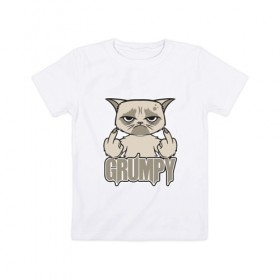Детская футболка хлопок с принтом Grumpy Cat в Белгороде, 100% хлопок | круглый вырез горловины, полуприлегающий силуэт, длина до линии бедер | 