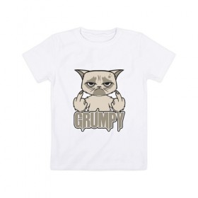 Детская футболка хлопок с принтом Grumpy Cat в Белгороде, 100% хлопок | круглый вырез горловины, полуприлегающий силуэт, длина до линии бедер | Тематика изображения на принте: 