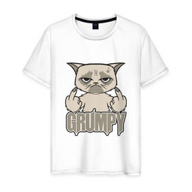 Мужская футболка хлопок с принтом Grumpy Cat в Белгороде, 100% хлопок | прямой крой, круглый вырез горловины, длина до линии бедер, слегка спущенное плечо. | 