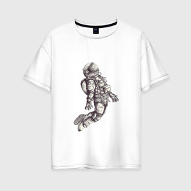 Женская футболка хлопок Oversize с принтом Космонавт в Белгороде, 100% хлопок | свободный крой, круглый ворот, спущенный рукав, длина до линии бедер
 | 12 апреля | cosmonaut | space | апрель | астронавт | гагарин | космонавт | космонавтики | космос | юрий гагарин